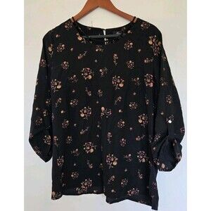 Alice Blue Tunic Womens XL Black Dark Floral Fall Blouse Cottagecore Witchy Goth